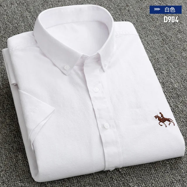 Herrskjorta i 100% Bomull – Oxfordväv – Kortärmad – Slim Fit – Vår & Sommar