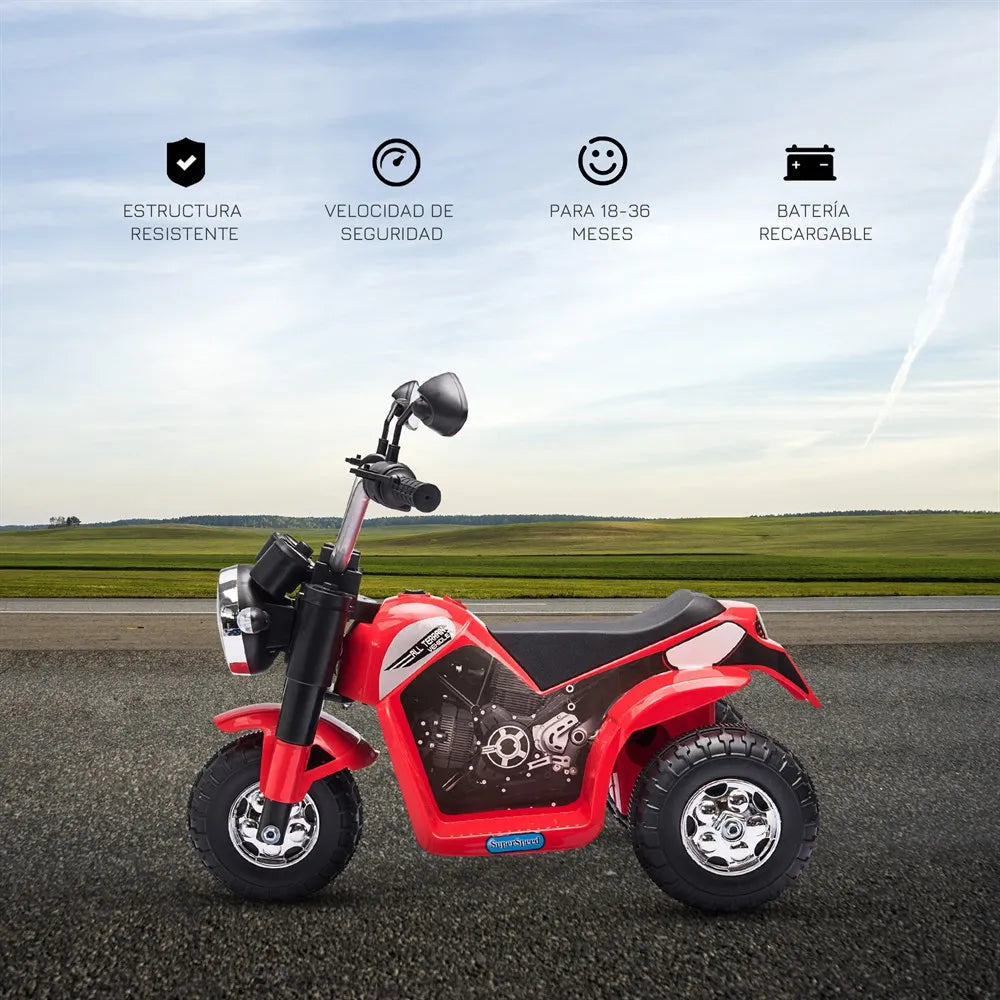 đ” HOMCOM Elektrisk Trehjulig Motorcykel för Barn â 6V â Med StrĂ„lkastare & Tuta â 18â36 MĂ„nader