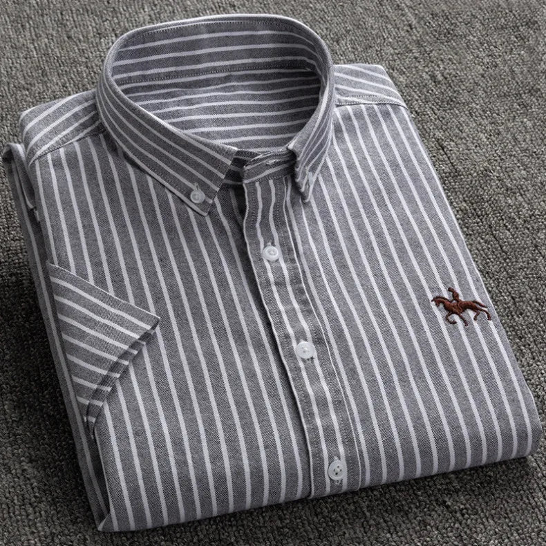 Herrskjorta i 100% Bomull – Oxfordväv – Kortärmad – Slim Fit – Vår & Sommar