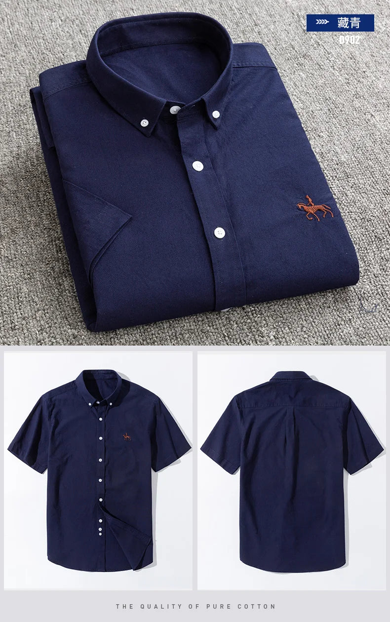 Herrskjorta i 100% Bomull – Oxfordväv – Kortärmad – Slim Fit – Vår & Sommar