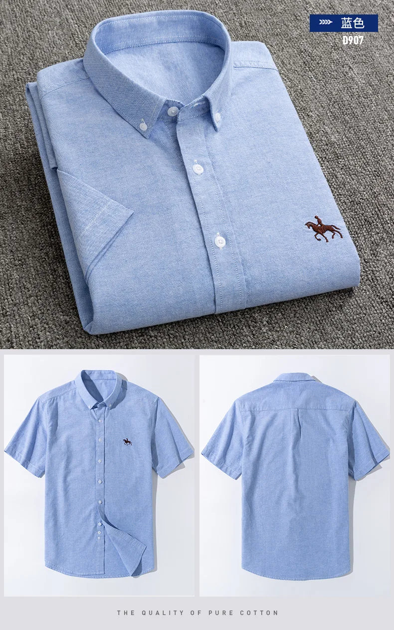 Herrskjorta i 100% Bomull – Oxfordväv – Kortärmad – Slim Fit – Vår & Sommar