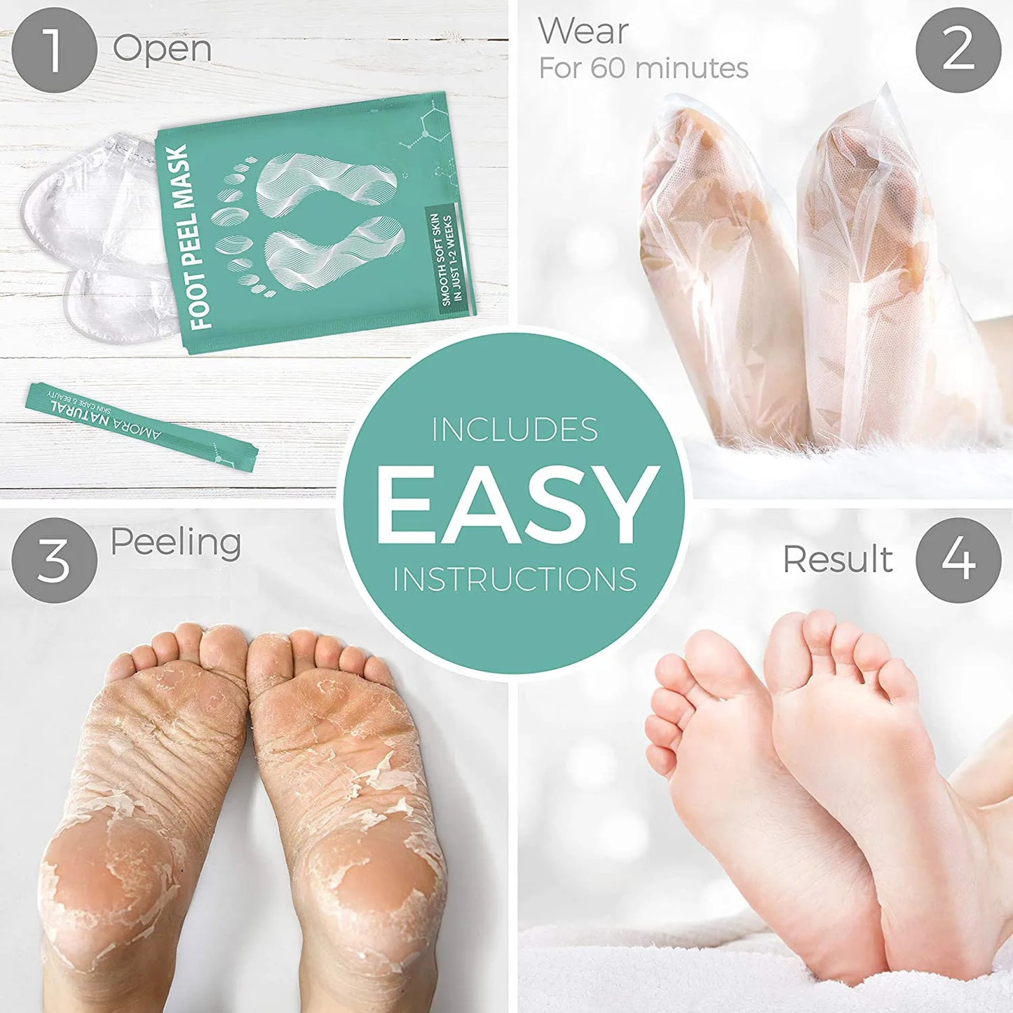 đŠ¶ Fotmask 4-pack â Exfolierande & Ă
terfuktande | Baby Mjuka Fötter med Naturliga Ingredienser