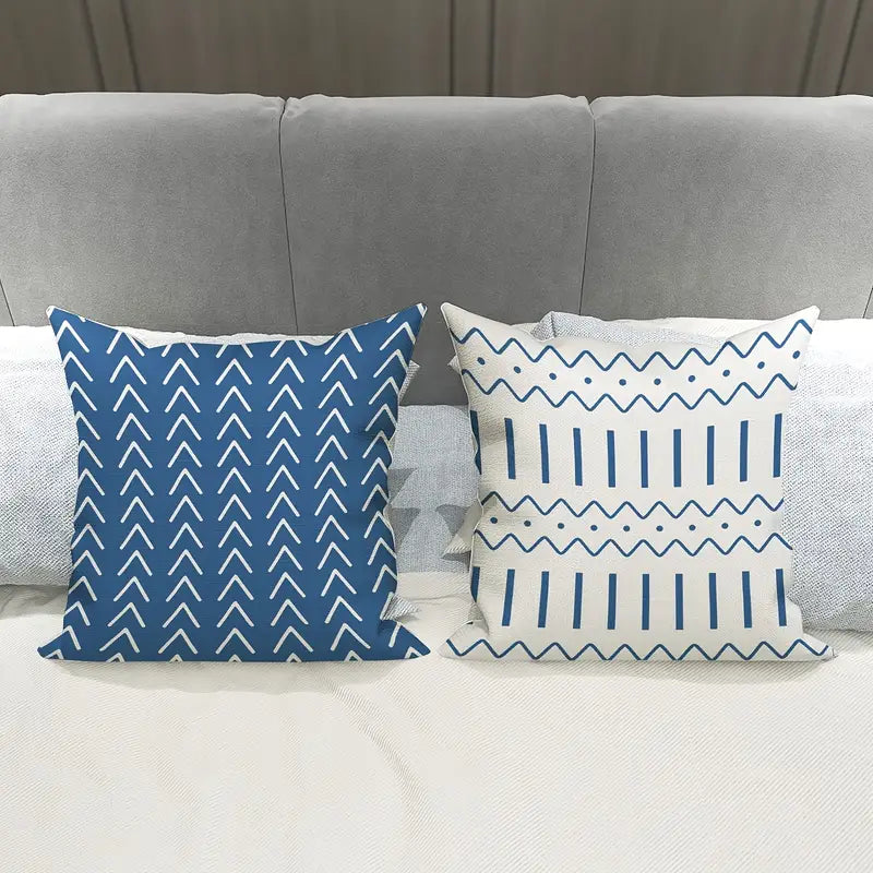 Kuddfodral 4-pack 45×45 cm – Ljusblå & Vita Dekorativa Överdrag