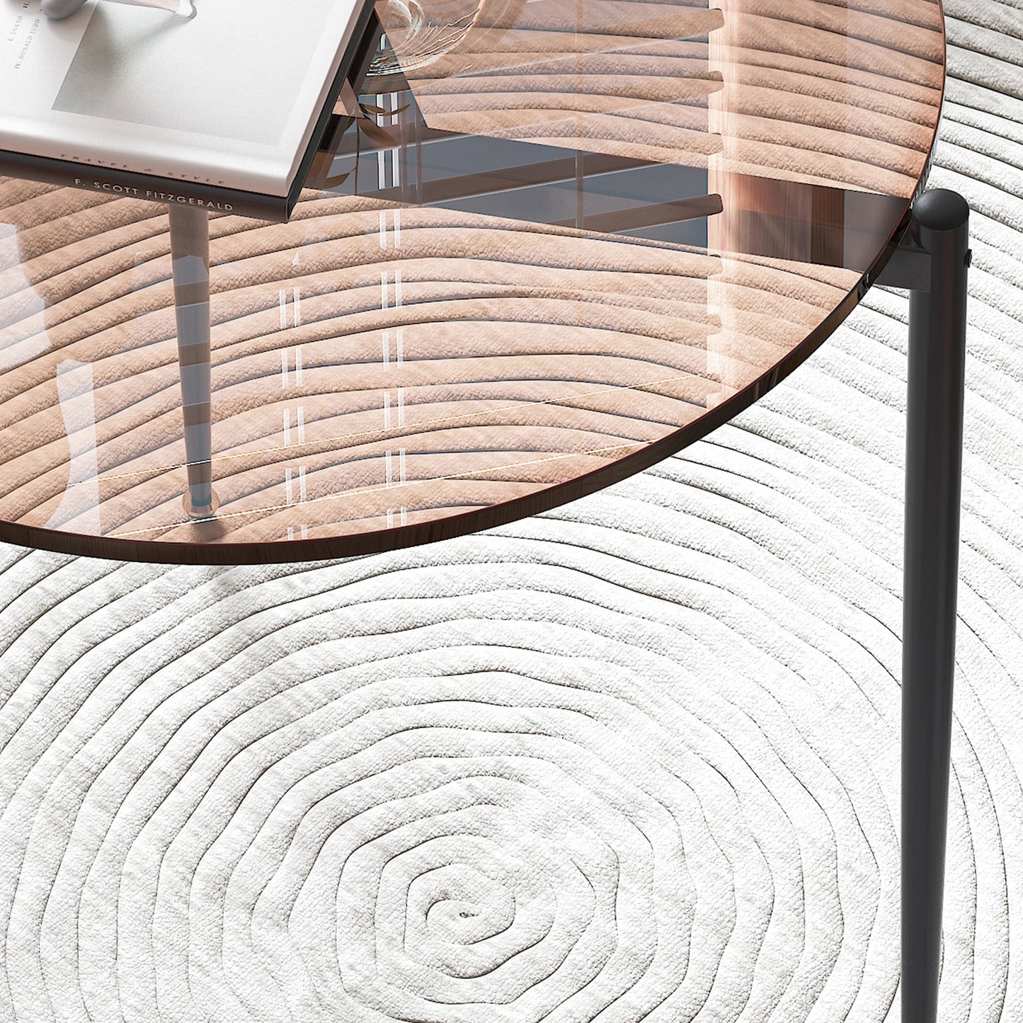 Runt Sidobord i Härdat Glas – Modern Design med Metallben – 80×40 cm