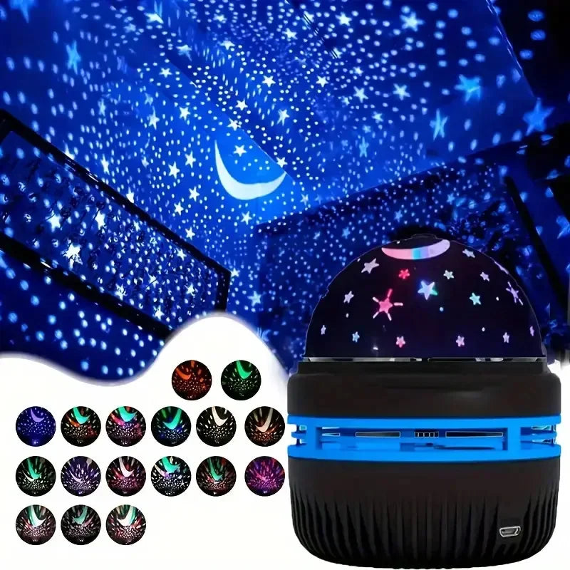 LED Stjärnhimmel Projektorlampa – Roterande nattlampa med måne & stjärnor (USB)