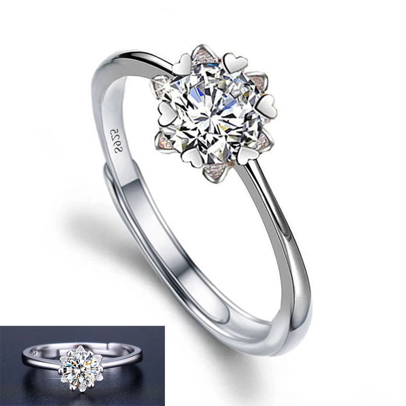 Justerbar Moissanite Förlovningsring – Öppen Design i Silverpläterad Koppar – Elegant & Prisvärd