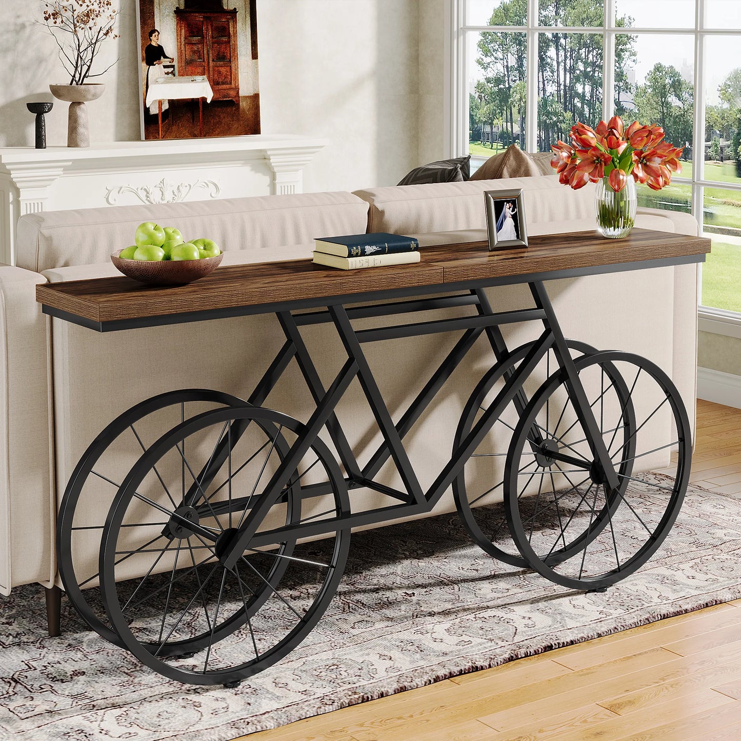 Retro Konsolbord med Cykelbas – Tribesigns Design för Vardagsrum & Hall