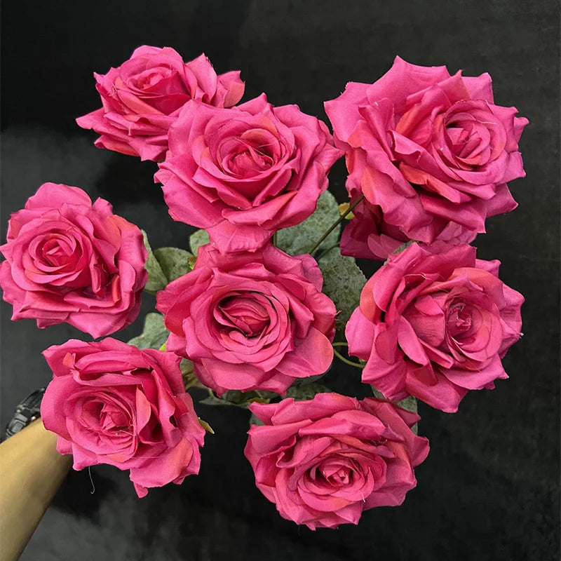 đč Rosbukett med Diamantrosor â 9 Blommor â 50 cm â Silkesblommor för Bröllop & Dekor