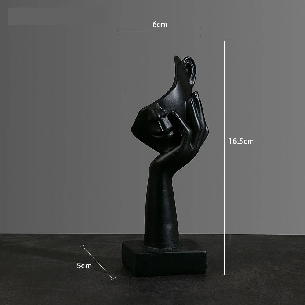 Elegant Huvudskulptur i Harts – Abstrakt Mask med Hand för Hem & Kontor