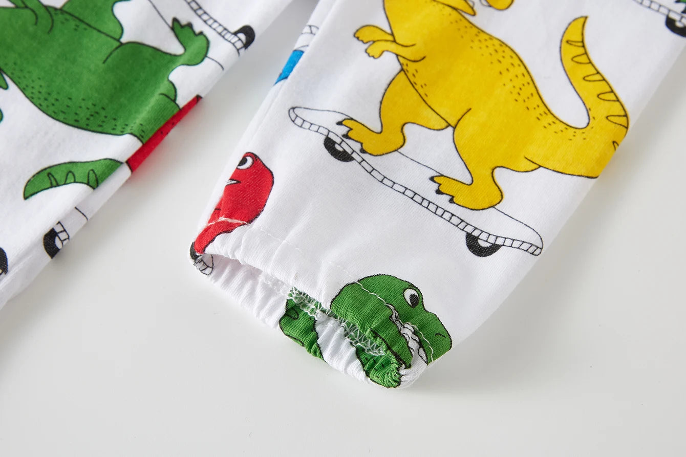 Barnpyjamas i 100% Bomull – Dinosaurieprint – 2-delad Set – Unisex 1–8 år