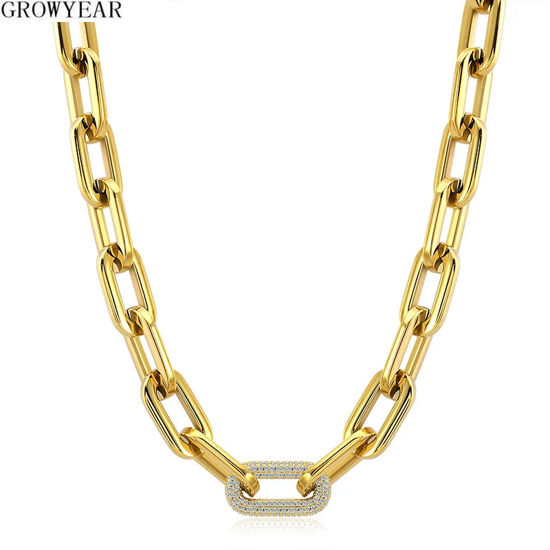 Tjock Länk-Kedjehalsband med Kristaller – 316L Rostfritt Stål – Guld & Silver – Unisex Hiphop Stil