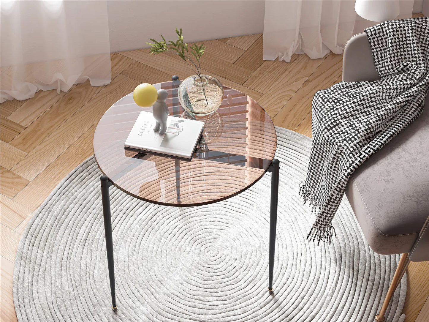 Wisfor Rund Sidobord i Glas – Modern Design med Metallben – 50×50 cm