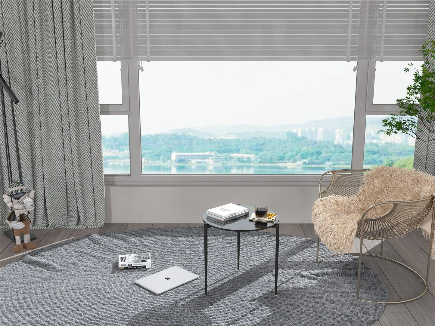 Wisfor Rund Sidobord i Glas – Modern Design med Metallben – 50×50 cm