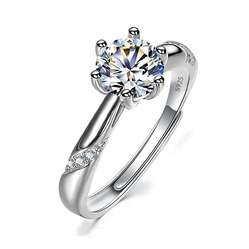 Justerbar Moissanite Förlovningsring – Öppen Design i Silverpläterad Koppar – Elegant & Prisvärd