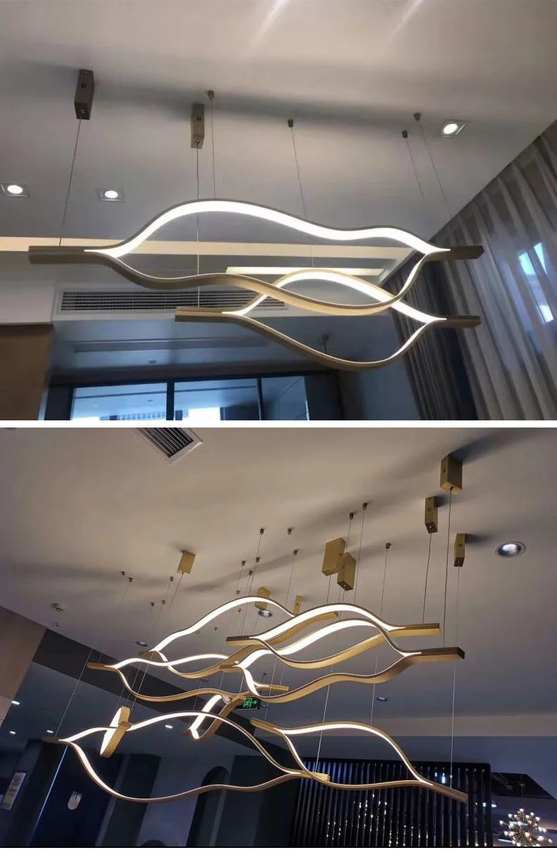 Postmodern Vågformad Taklampa – LED Pendellampa med Fjärrkontroll – För Utställning, Vardagsrum & Butik