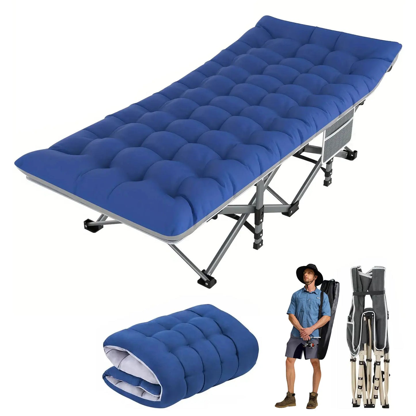 Modern Hopfällbar Campingsäng med Förvaring – 190x71x37 cm