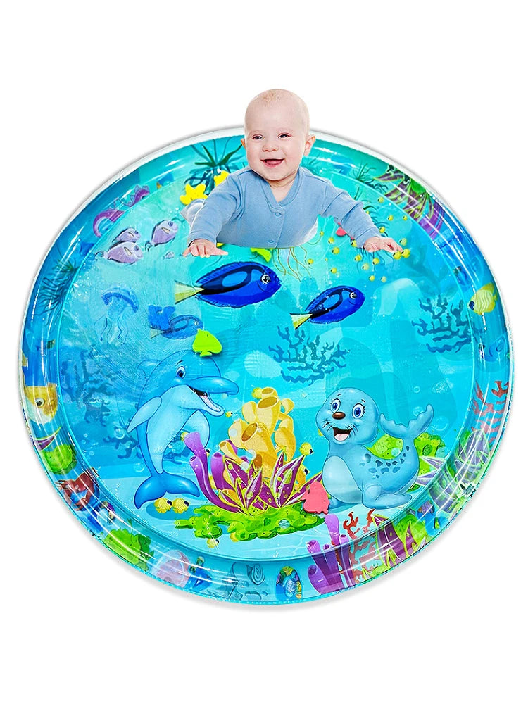 Uppblåsbar Vattenlekmatta för Bebisar – 100 cm – Delfin & Sälmotiv – PVC Rund Lekkudde