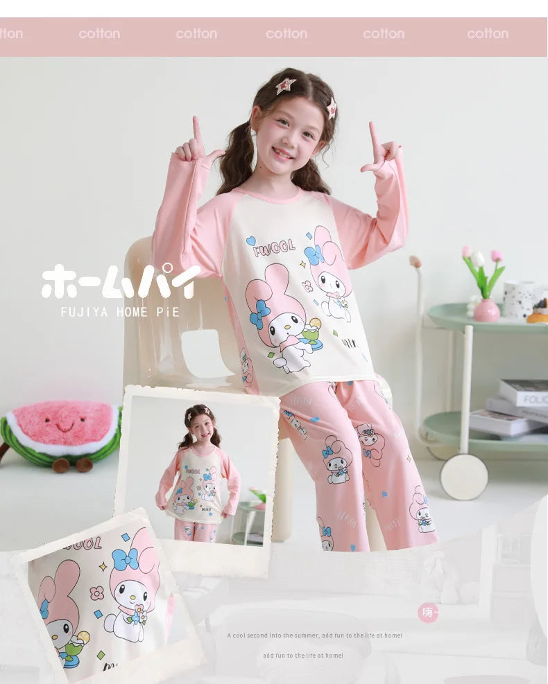 🧸 Sanrio Pyjamas för Barn – Kuromi, My Melody, Cinnamoroll – Långärmad – 100% Bomull – Kawaii Design