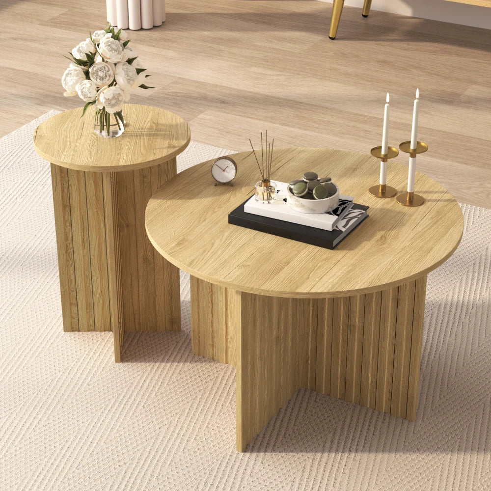 2-delat Nestbord i Trä – Rund Design – Skandinavisk Stil – 76 & 40 cm