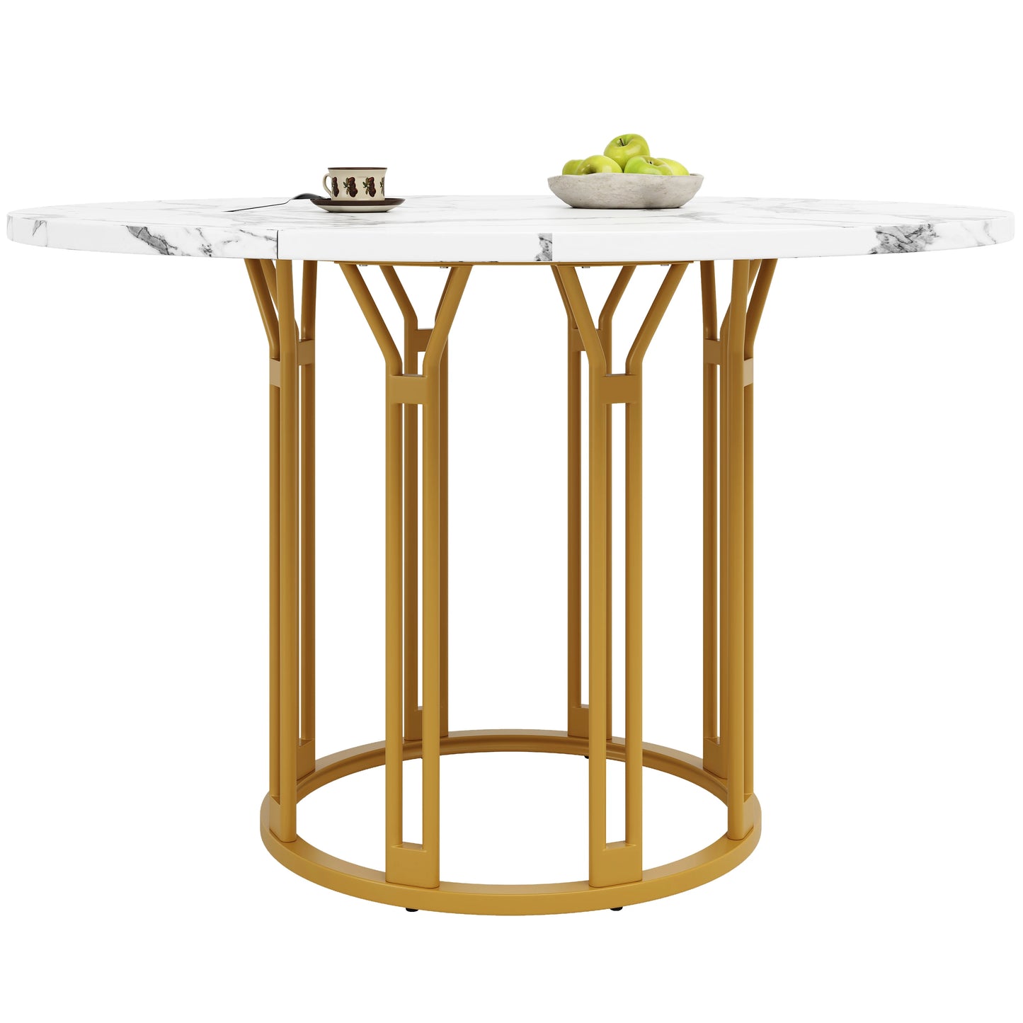 Runt Matbord – Marmormönster med Metallben i Guld/Svart