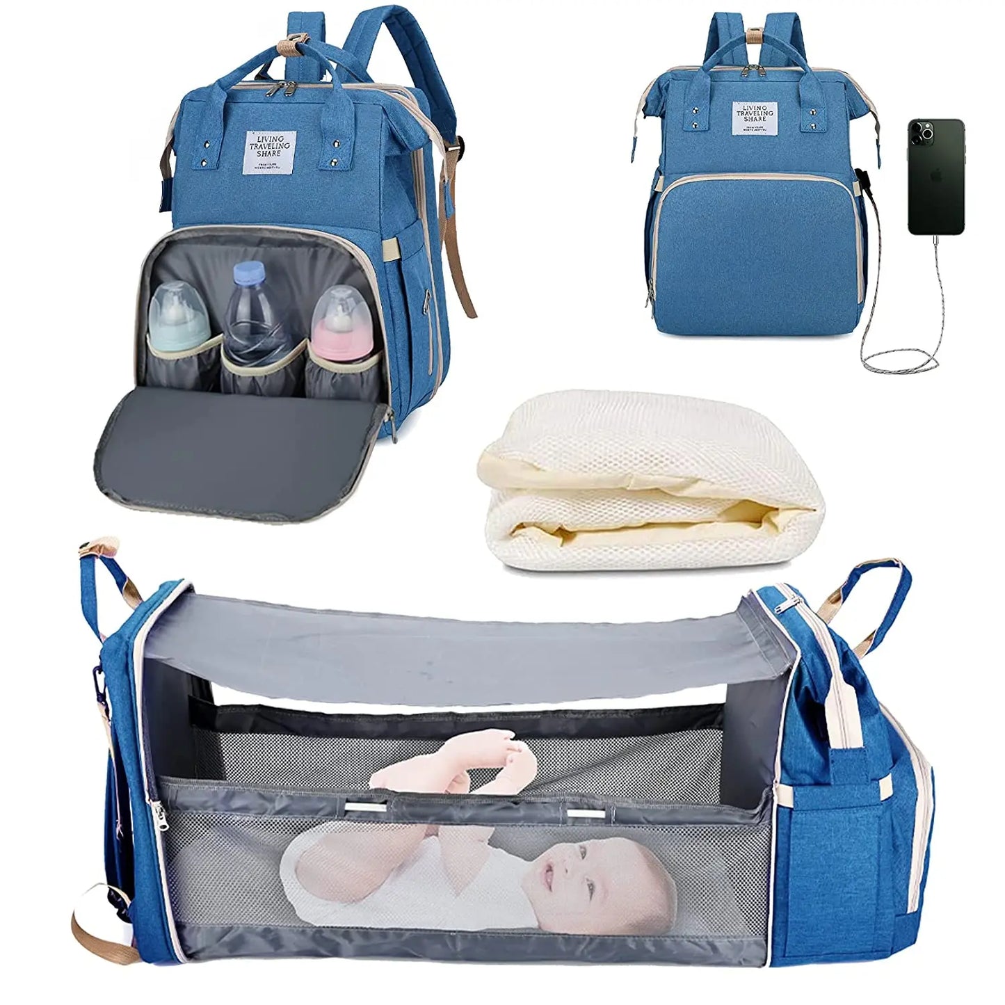 đ SkötvĂ€ska i Denim â Multifunktionell RyggsĂ€ck för Mamma & Baby (42x32x23 cm)