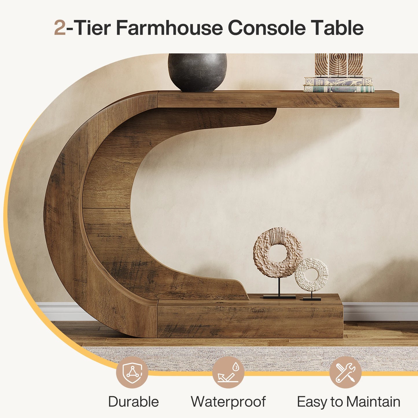 Tribesigns Konsolbord 110 cm – C-formad Design i Amerikansk Country-stil