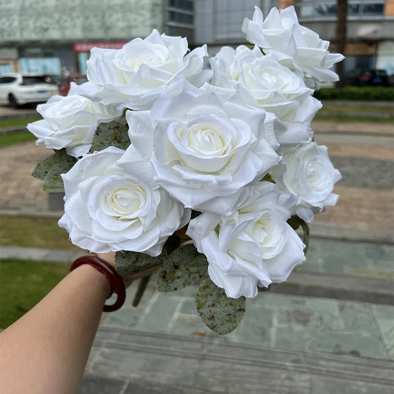 đč Rosbukett med Diamantrosor â 9 Blommor â 50 cm â Silkesblommor för Bröllop & Dekor