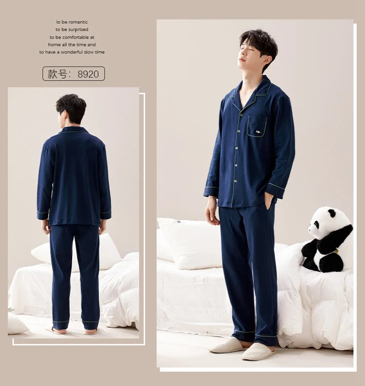 100% Bomull Parpyjamas – Höst/Vinter – Långärmad & Lös Passform – Koreansk Stil