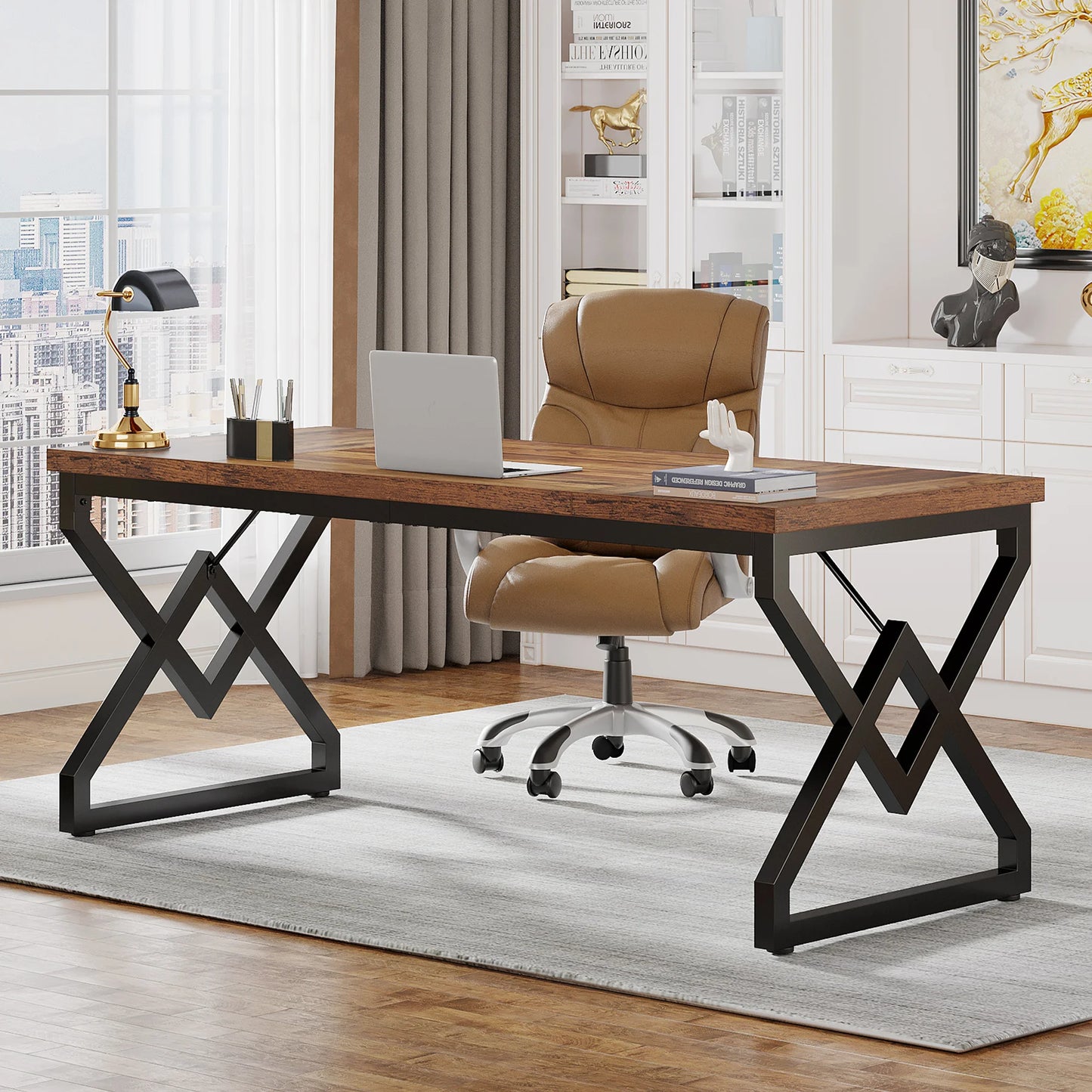 Tribesigns Executive Desk – Extra Tjockt Kontorsbord med Metallram (160 cm)