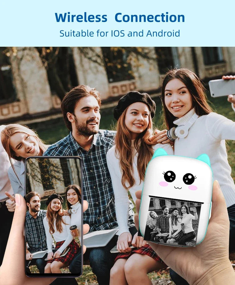 Mini Bärbar Bluetooth Skrivare 203DPI – Trådlös Fotoskrivare med Termopapper