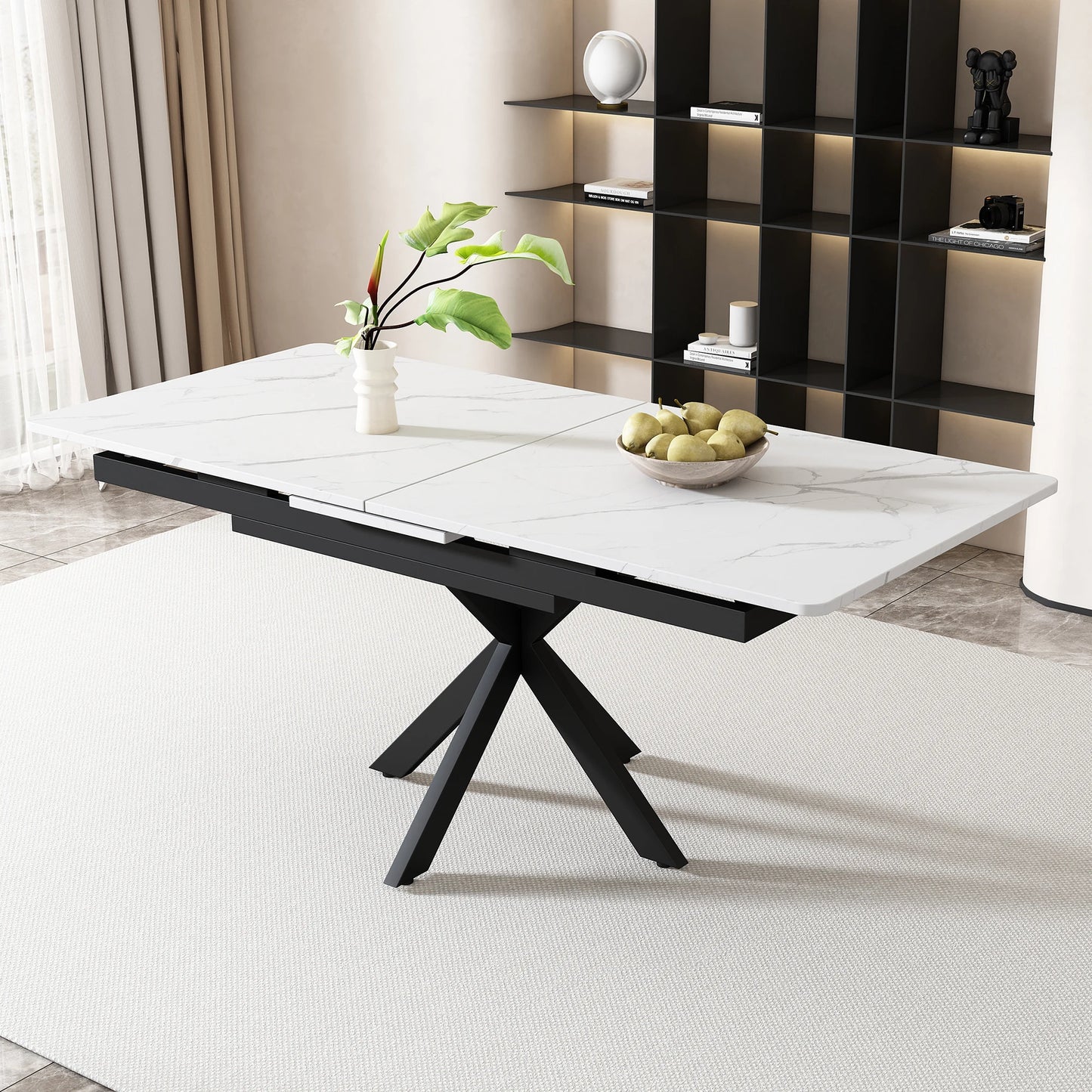 Utdragbart Matbord – Automatisk Funktion, Rektangulär Design, Modern Stil för Matsal & Vardagsrum