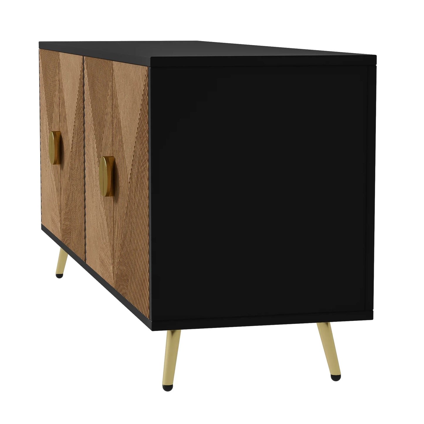 Sideboard 160 cm – Svart & Trä med Guldhandtag och Högglansiga Ben