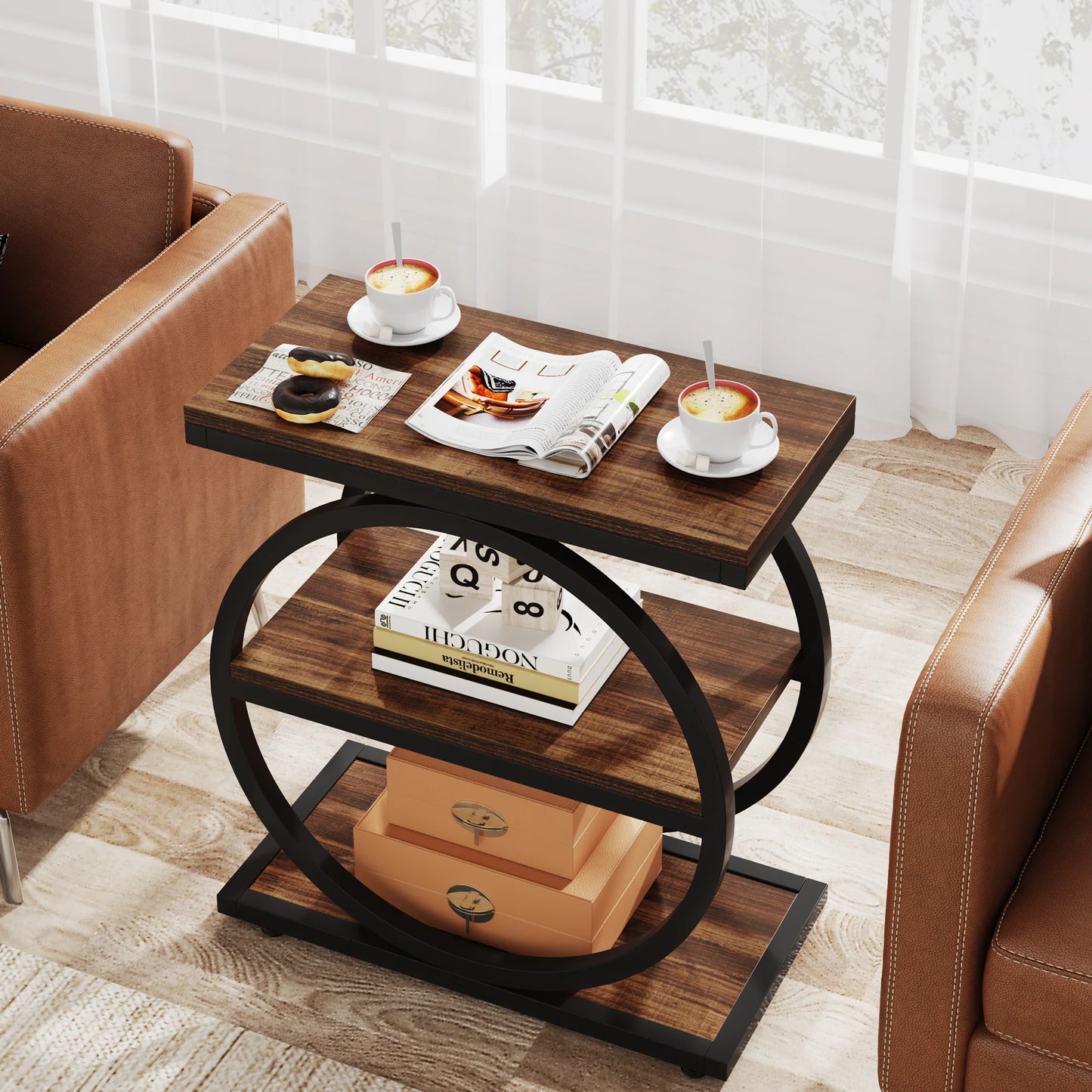 Tribesigns Industriellt Sidobord – Smal Design med 3 Hyllor