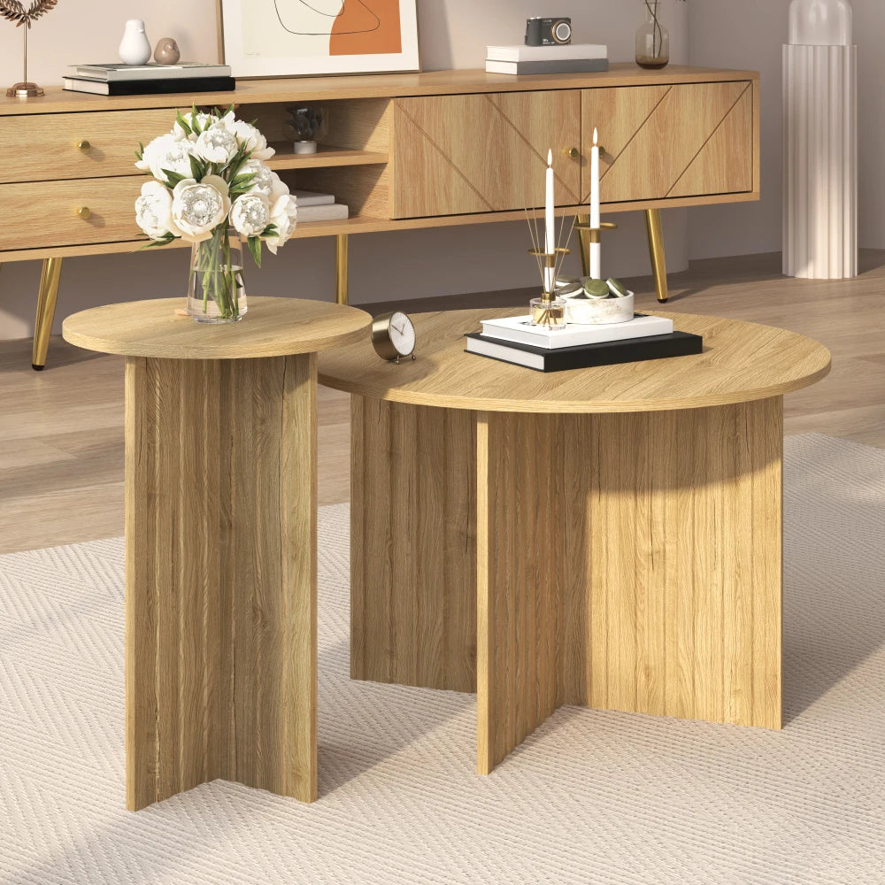 2-delat Nestbord i Trä – Rund Design – Skandinavisk Stil – 76 & 40 cm