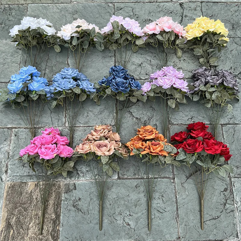 đč Rosbukett med Diamantrosor â 9 Blommor â 50 cm â Silkesblommor för Bröllop & Dekor