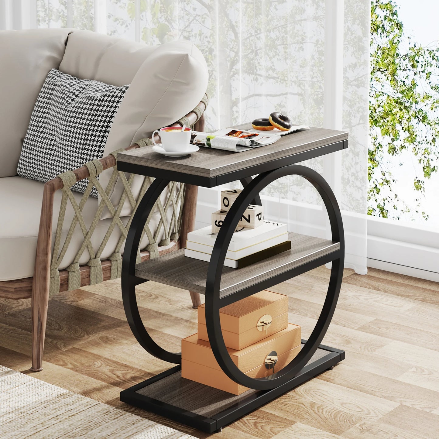Tribesigns Industriellt Sidobord – Smal Design med 3 Hyllor