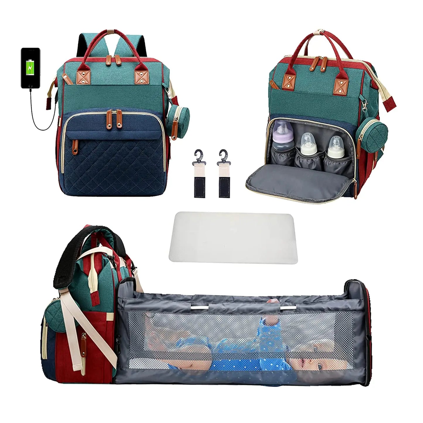 đ SkötvĂ€ska i Denim â Multifunktionell RyggsĂ€ck för Mamma & Baby (42x32x23 cm)