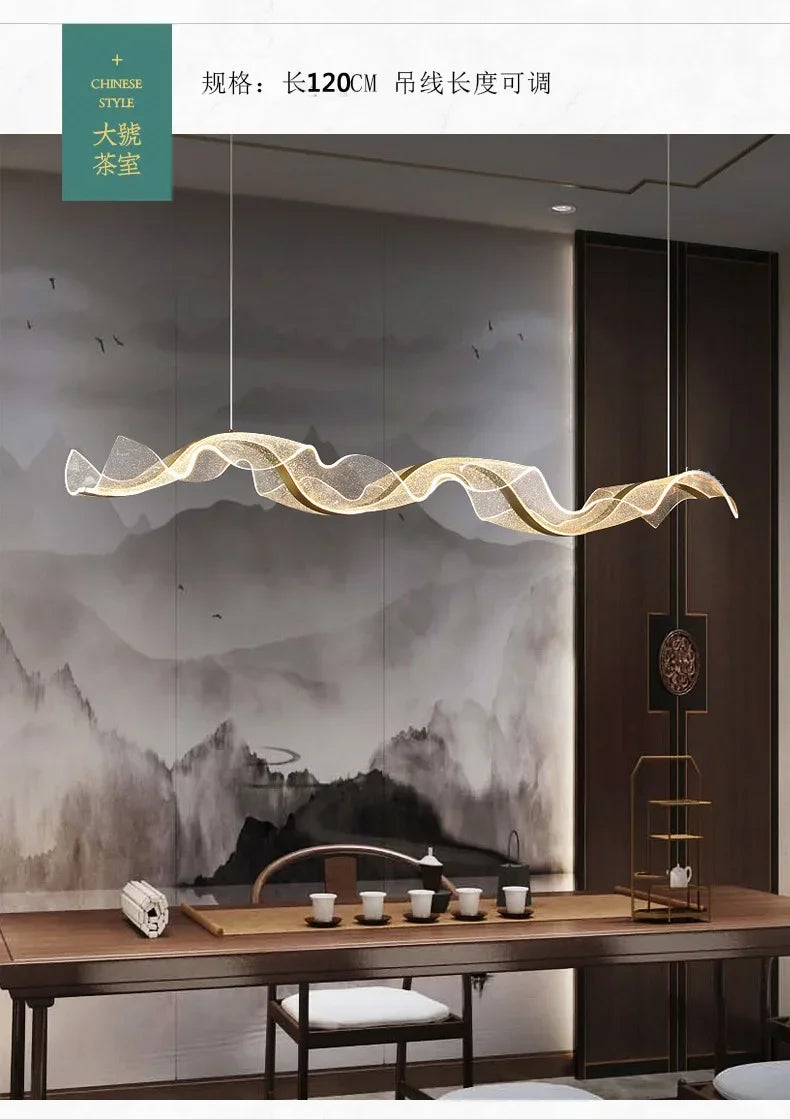 Nordisk Designer LED Taklampa – Våginspirerad Pendellampa i Akryl & Metall – För Matbord, Vardagsrum & Kök