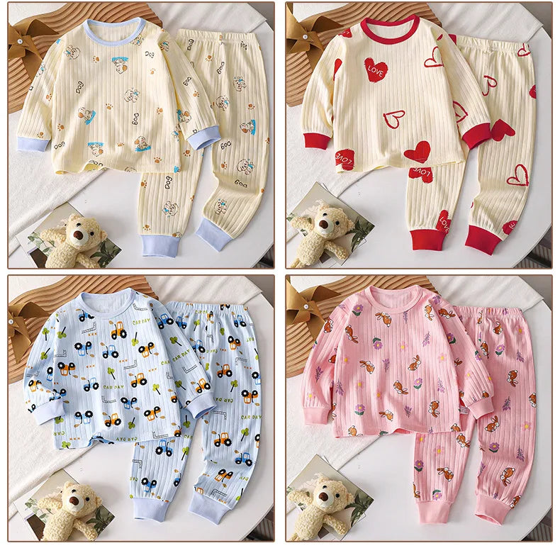 Barnpyjamas i Bomull – Söt Tecknad Design för Hösten (4–6 år)