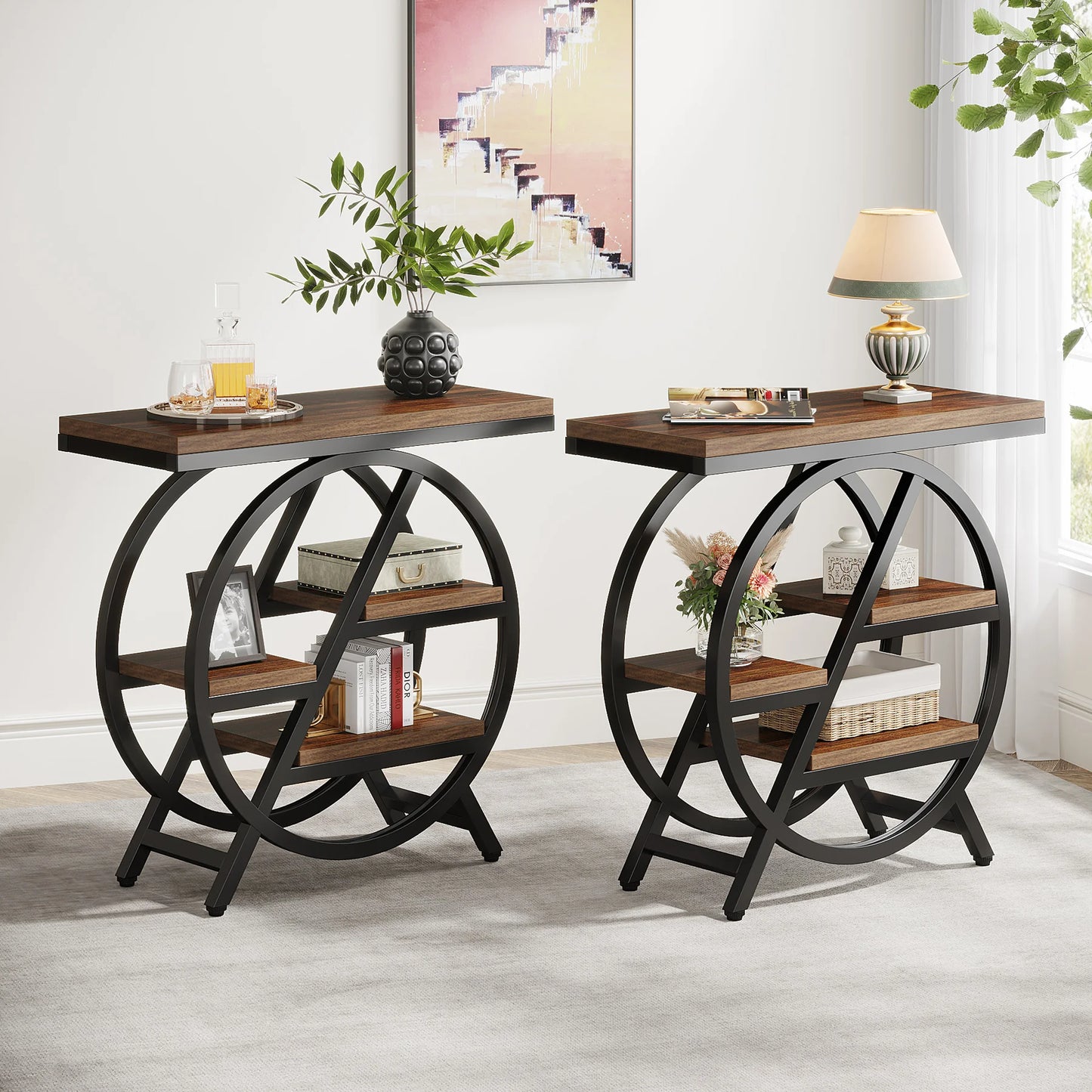 Tribesigns Industriellt Sidobord – Smal Design med 3 Hyllor