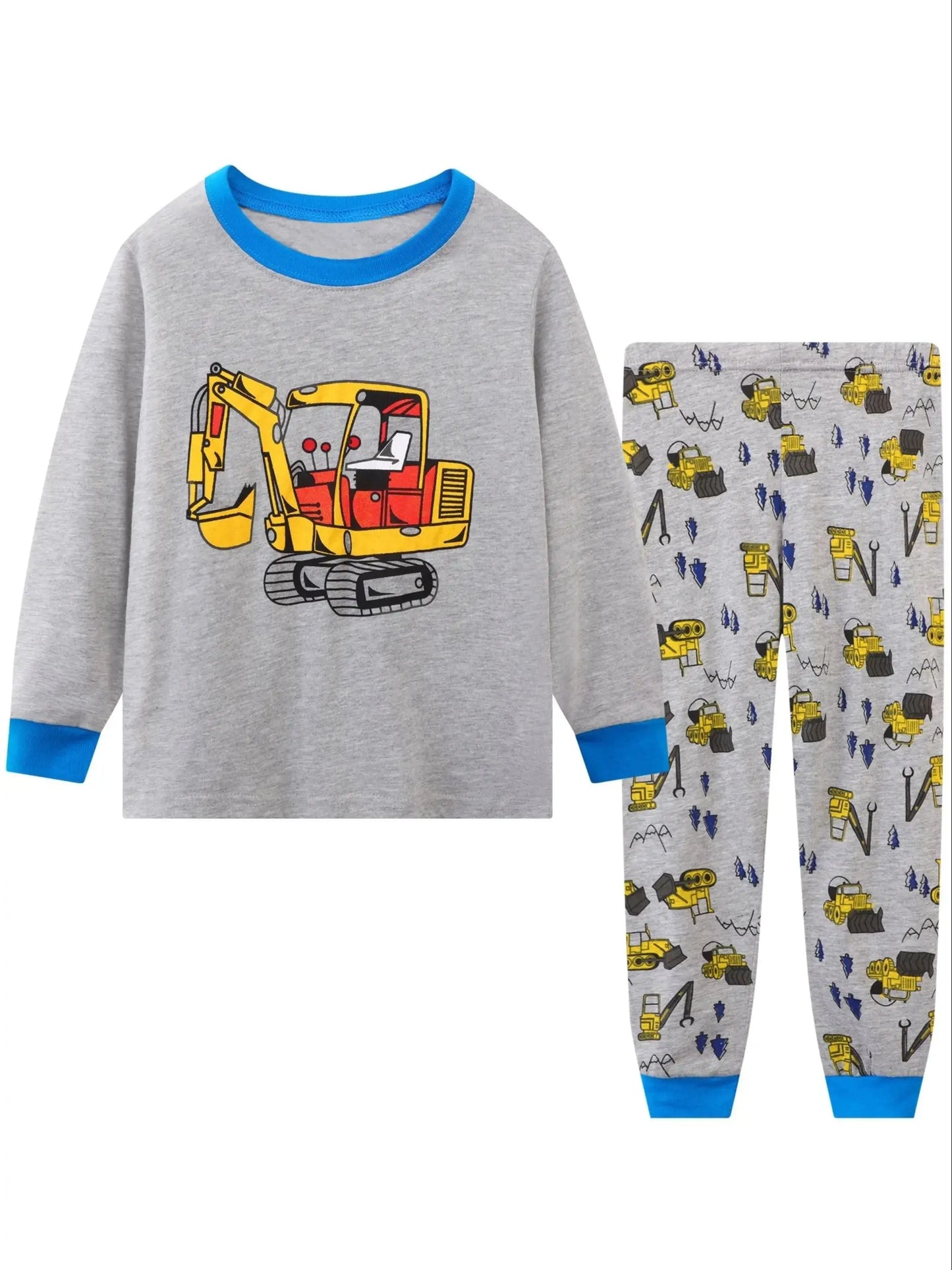 Barnpyjamas för Pojkar – Tecknad Truck & Grävmaskin – 2-delad Set i Bomull – 1–6 år