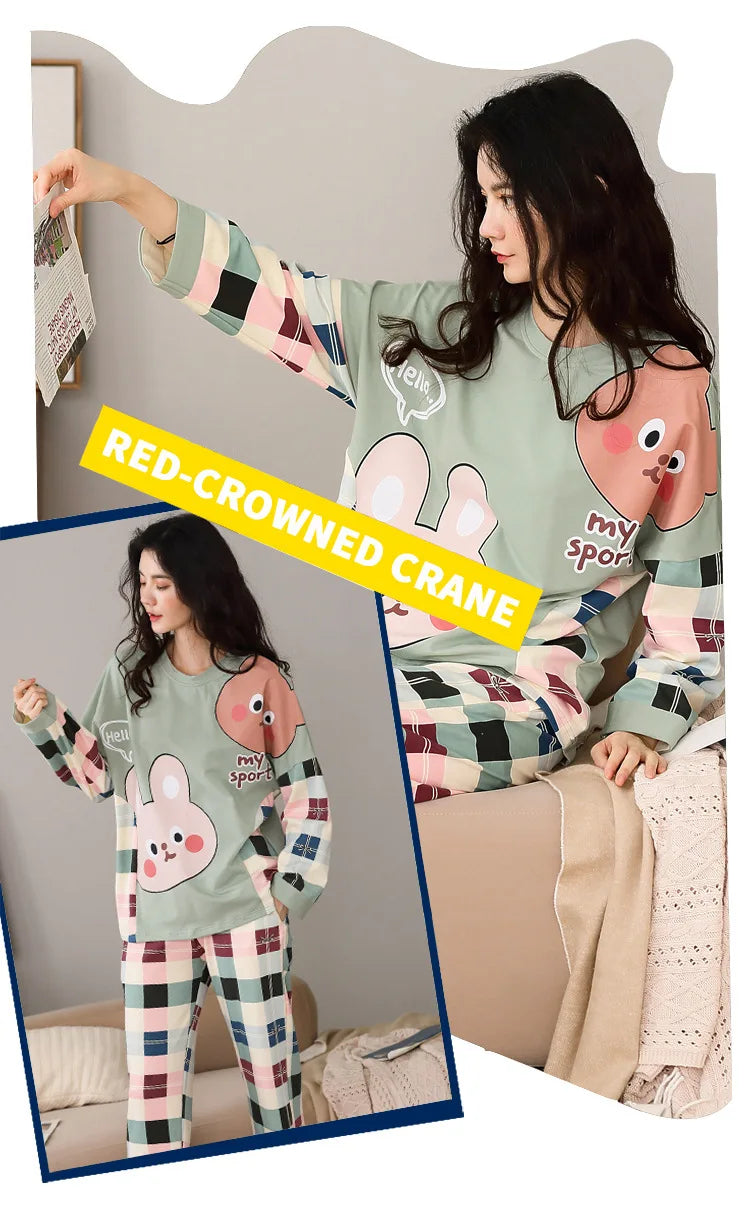 Dampyjamas – 2-delad Set – Långärmad & Långbyxor – Tecknad Design – Höst/Vinter
