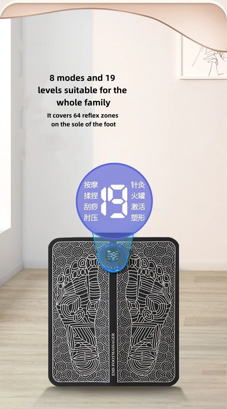 EMS Fotmassage Matta – Elektrisk muskelstimulator med 8 lägen & USB-laddning