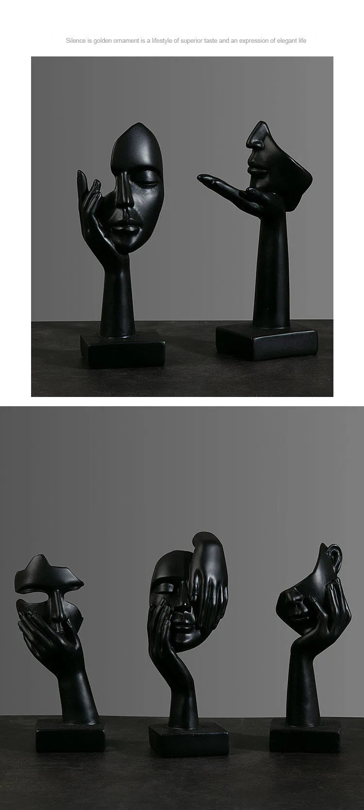 Elegant Huvudskulptur i Harts – Abstrakt Mask med Hand för Hem & Kontor