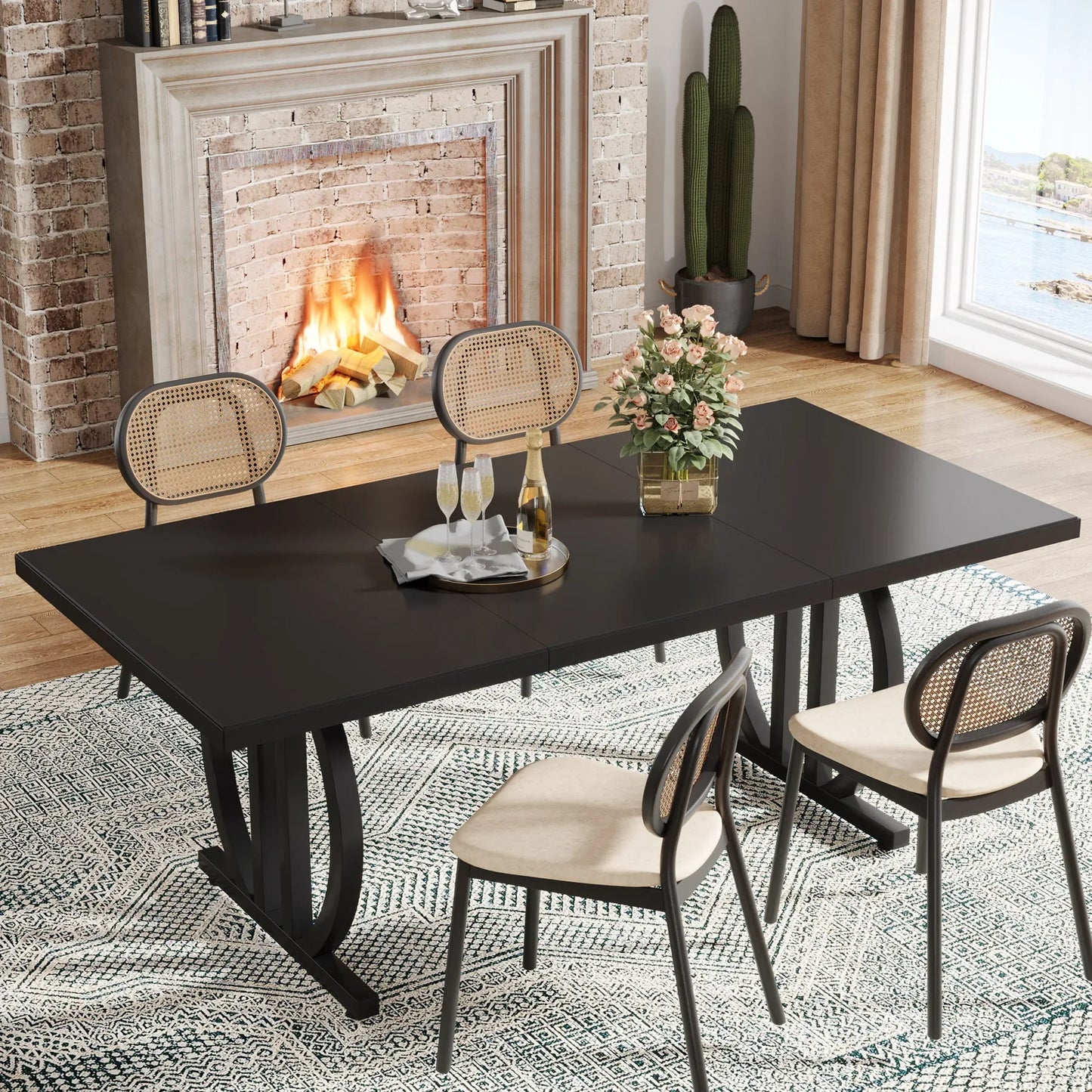 Tribesigns Matbord – Svart Industriell Design för 4–6 Personer (160 cm)