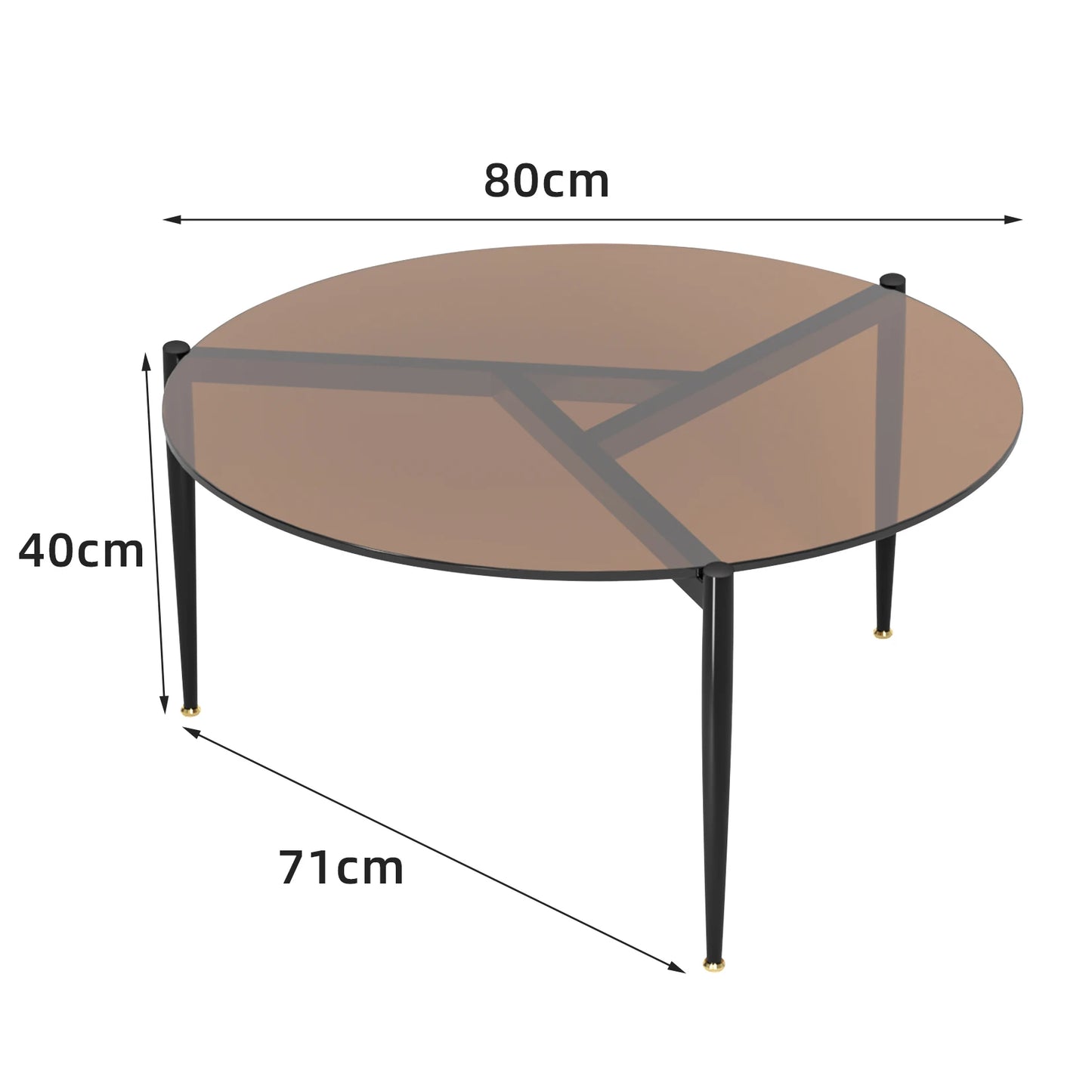 Runt Sidobord i Härdat Glas – Modern Design med Metallben – 80×40 cm