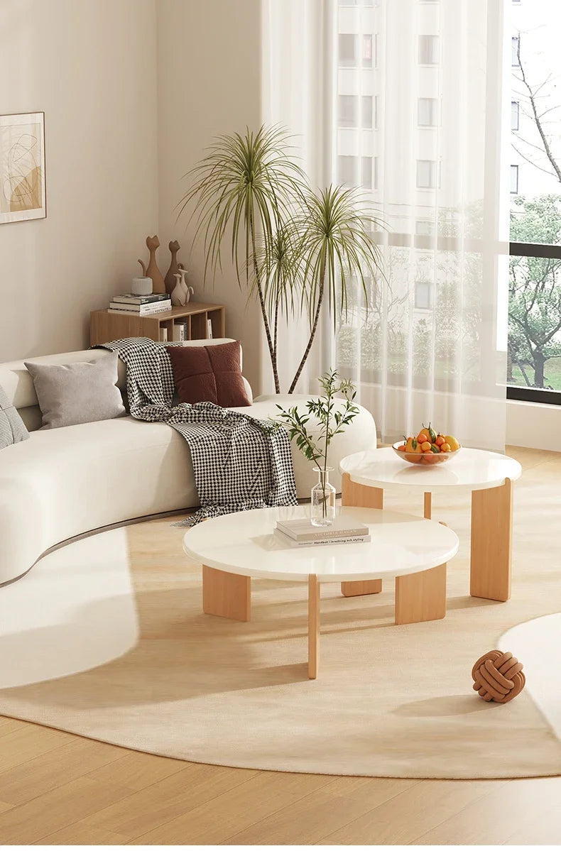 OLOEY Lyxigt Rundt Soffbord – Japansk Design & Modern Enkelhet