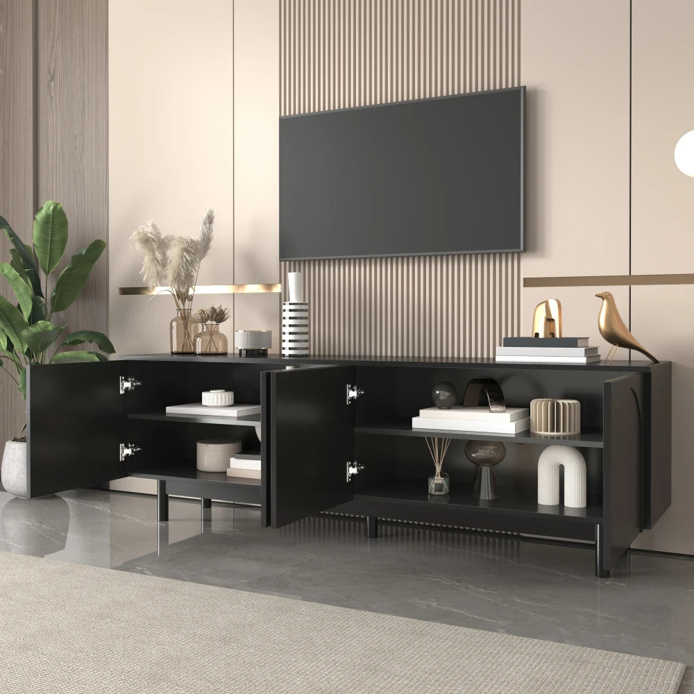 Modern Svart TV-bänk – Elegant Design med Justerbar Förvaring