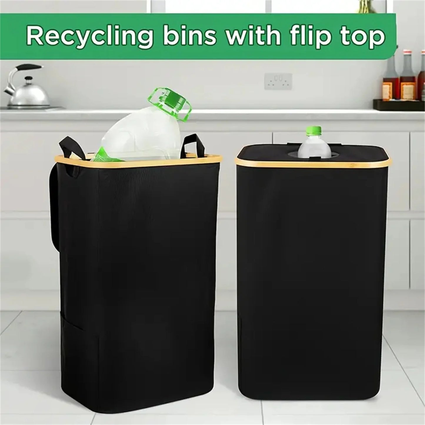 ♻️ Köksåtervinningskorg med Förvaringspåsar – 100L – Bambudesign – Praktisk & Miljövänlig