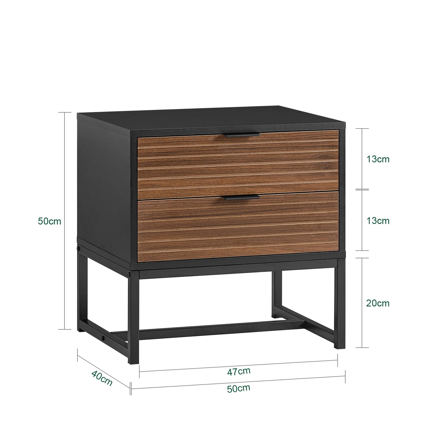 SoBuy Sängbord med 2 Lådor – Svart/Brun med Industriell Känsla (50 × 50 × 40 cm)